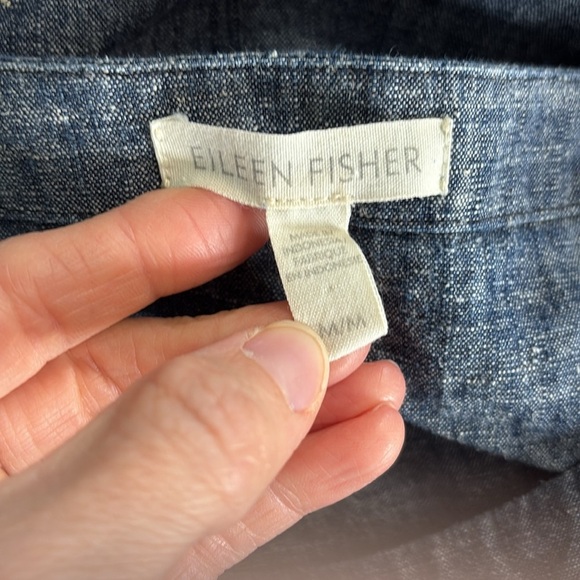 Eileen Fisher Dress 3/4 Sleeve Cotton Chambray Blue Oversized Medium - Picture 4 of 5